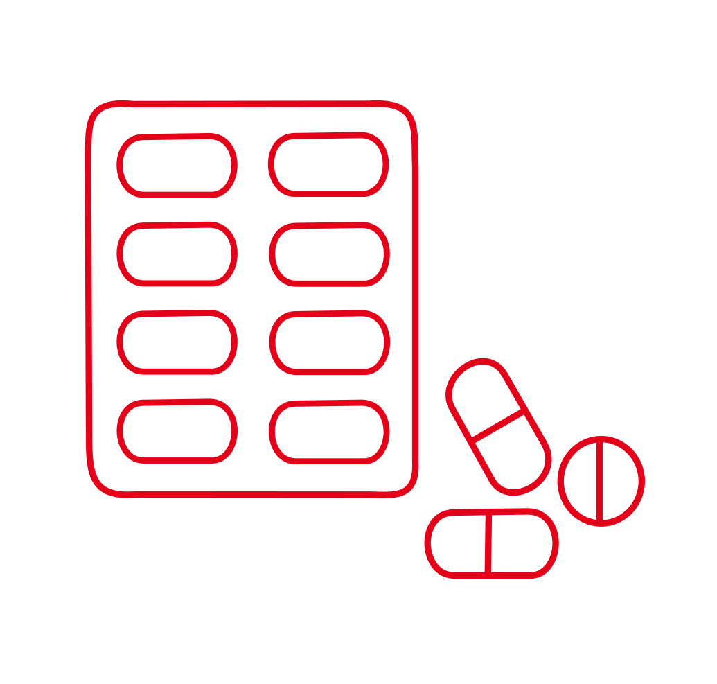 Schematische Darstellung von Tabletten und einem Blister