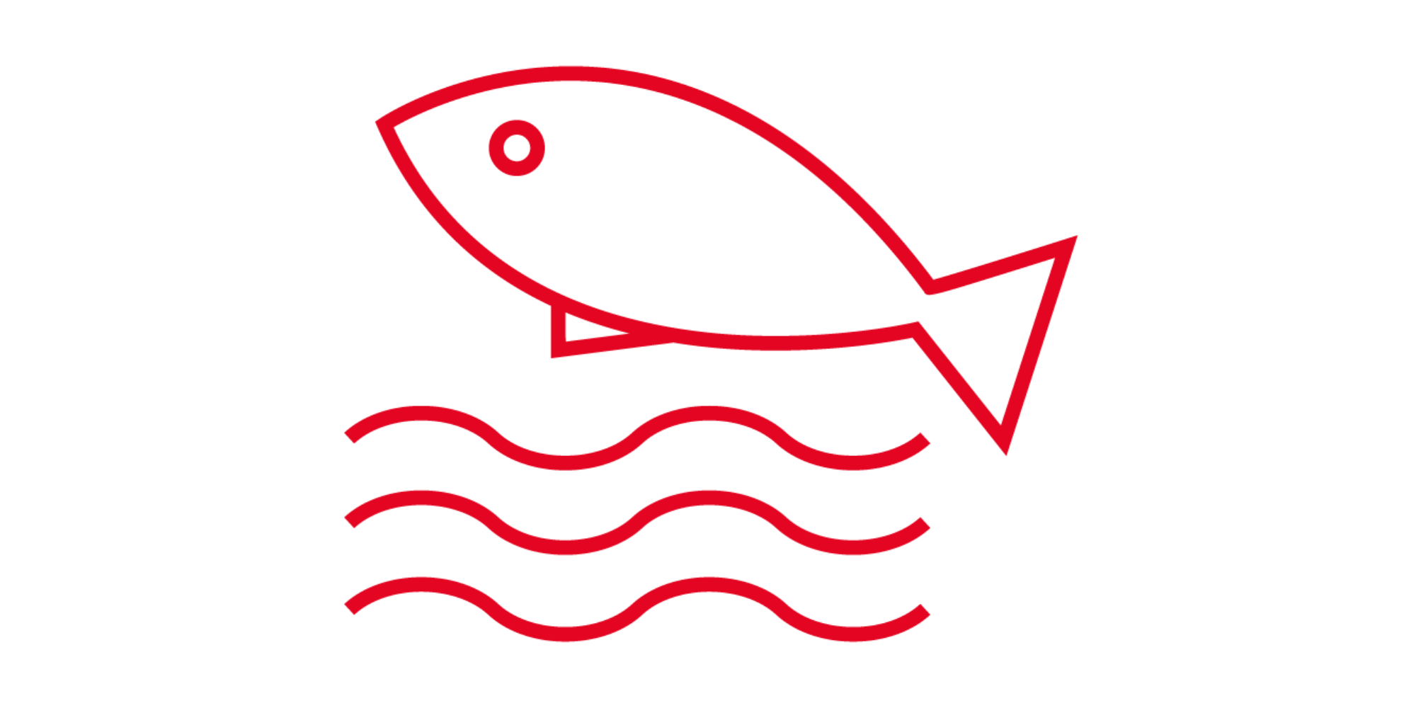 Schematische Darstellung von Wasserwellen und einem Fisch