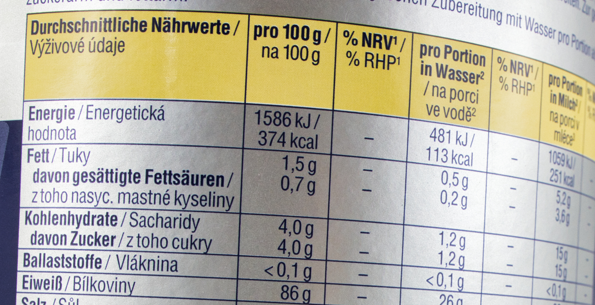 Ausschnitt der Nährwertkennzeichnung auf einer Lebensmittelverpackung